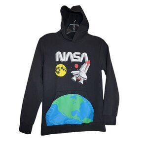 NASA Sweatshirt Hoodie, Kids L, Black w/Nasa Graphics, Kangaroo Pocket, GUC